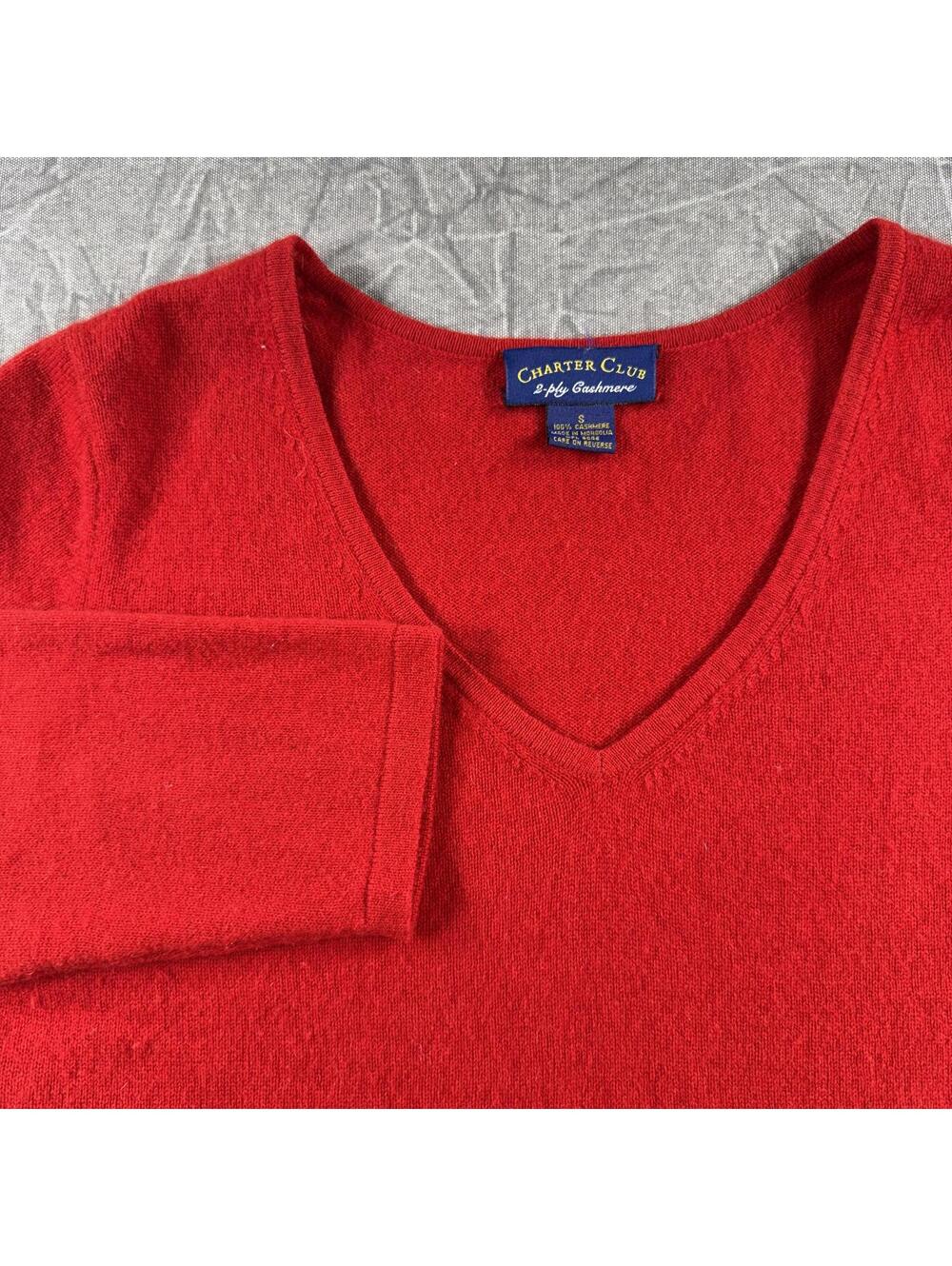 Charter Club Sweater Women's S Red 2 Ply Cashmere Crewneck